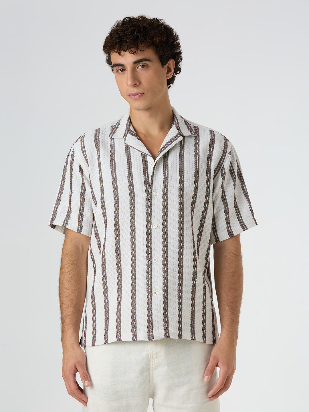 Beam Striped Shirt Brown