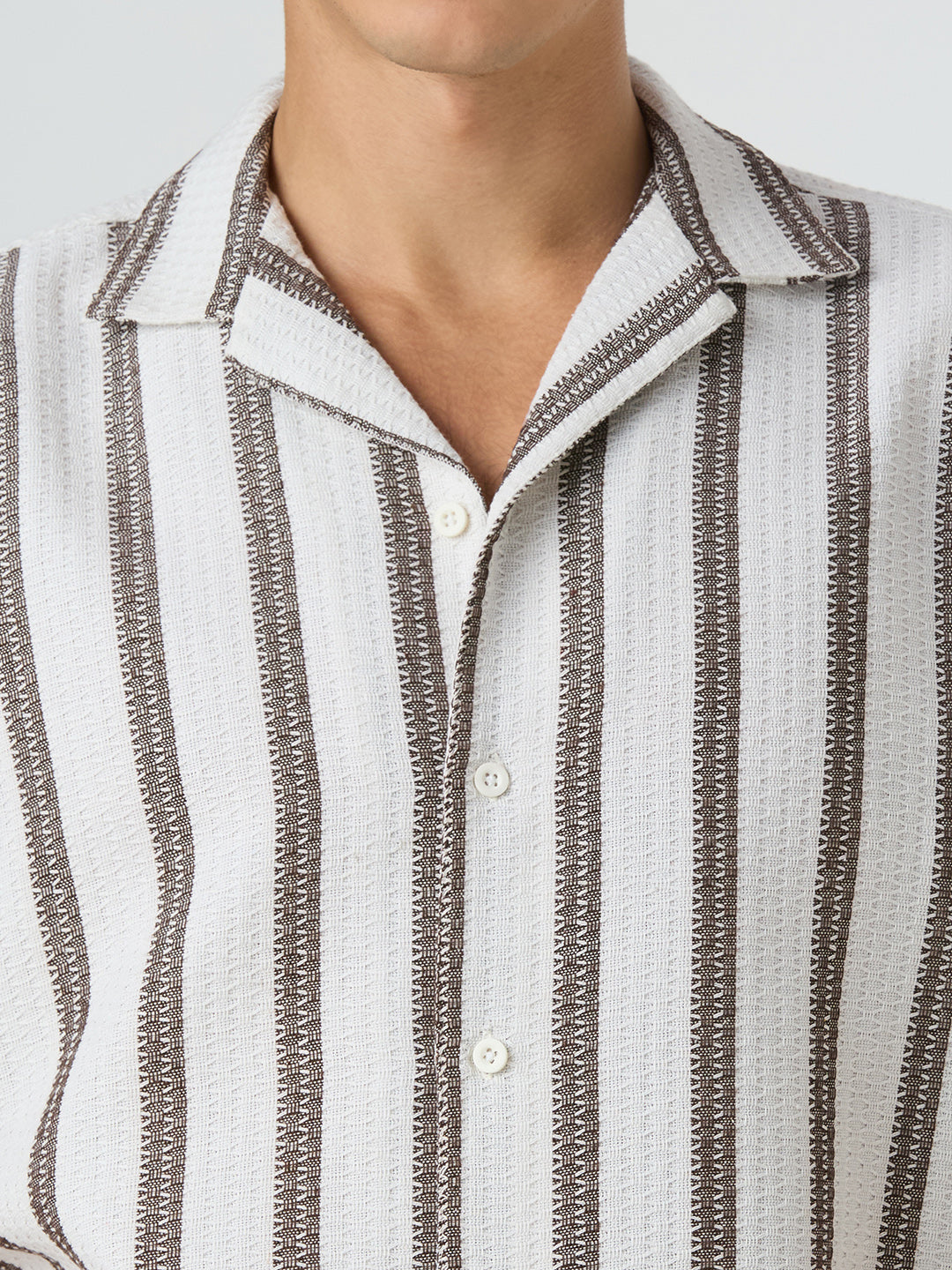 Beam Striped Shirt Brown