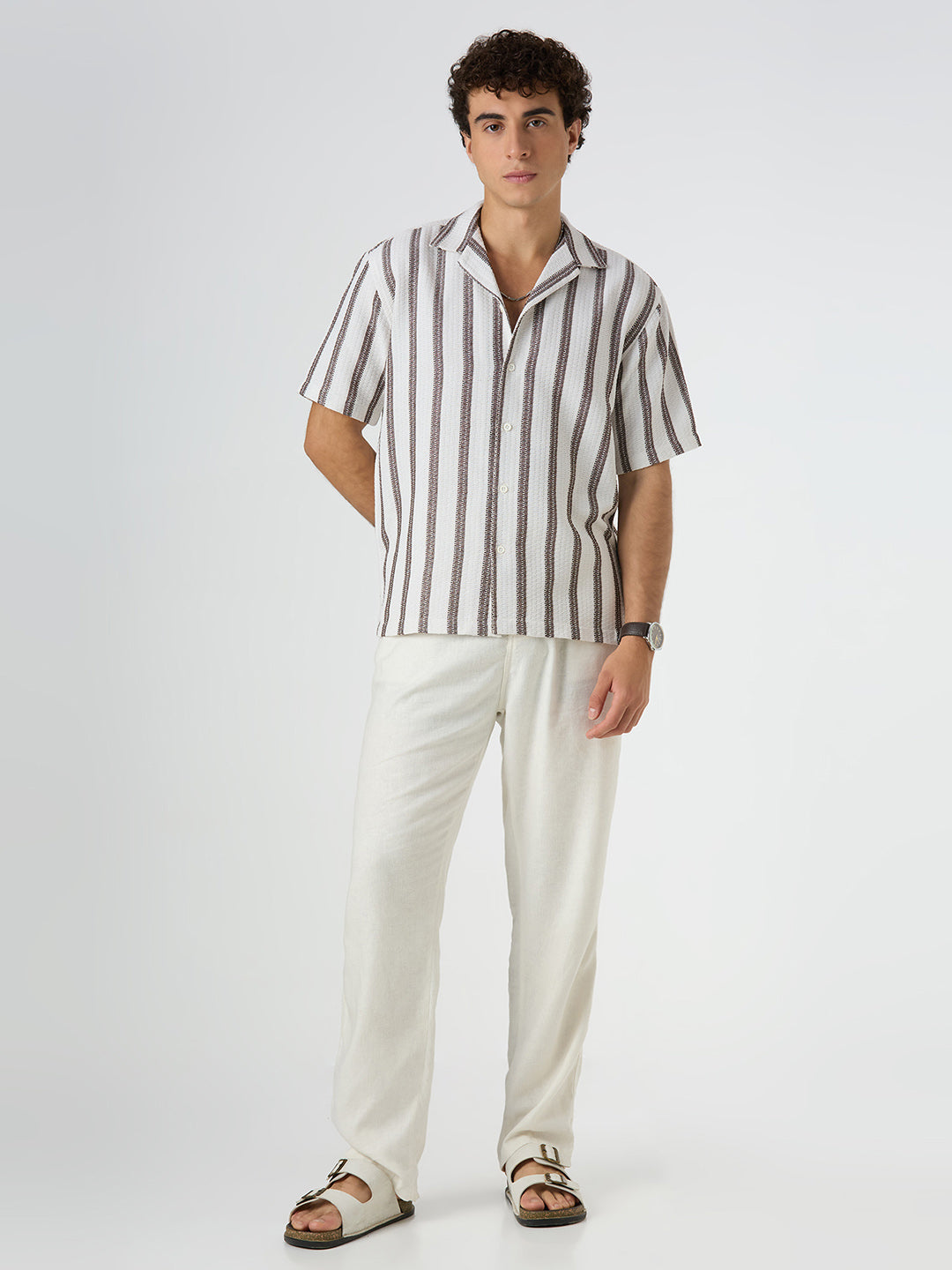 Beam Striped Shirt Brown