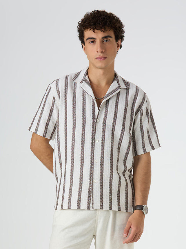 Beam Striped Shirt Brown