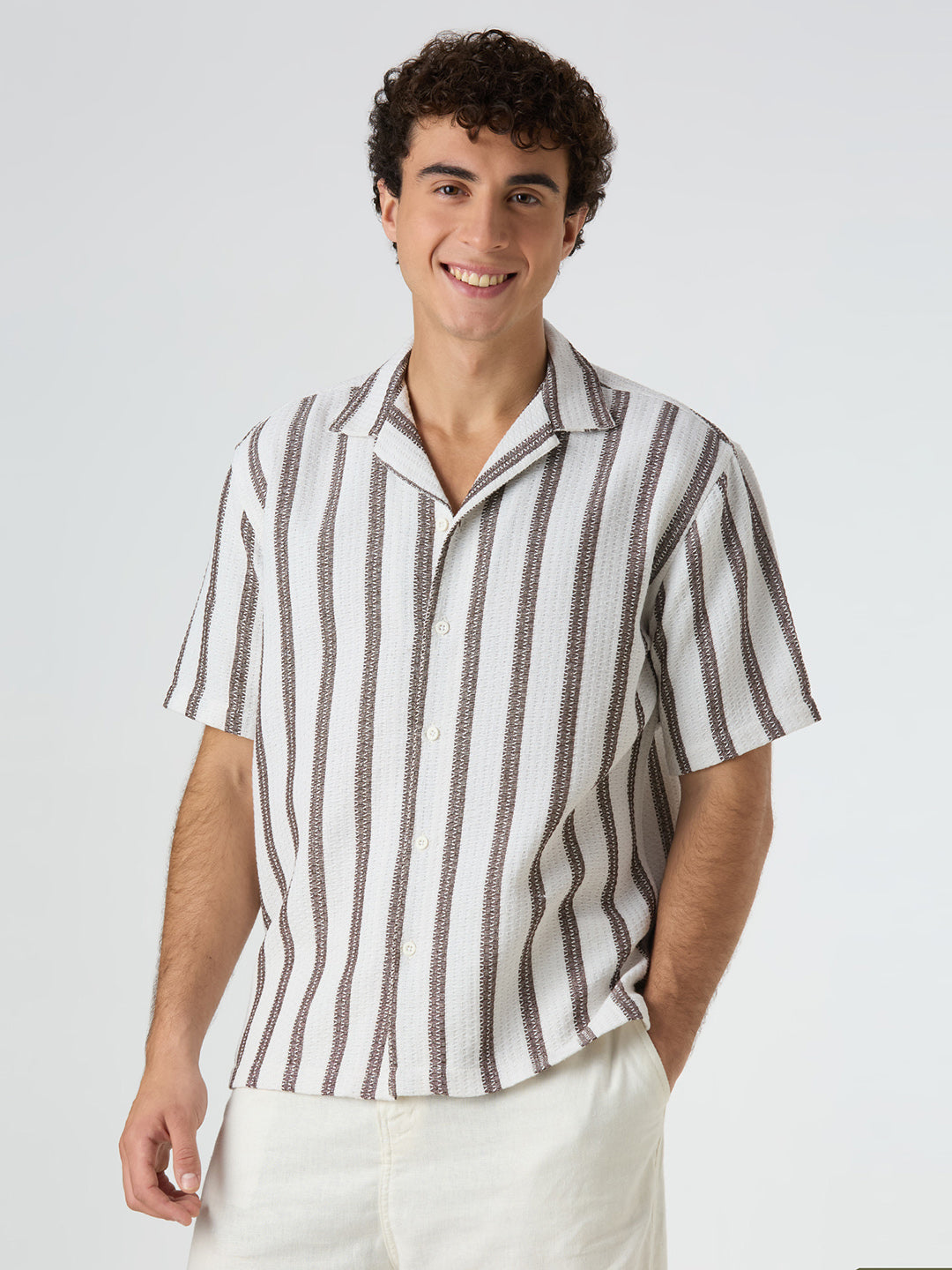 Beam Striped Shirt Brown