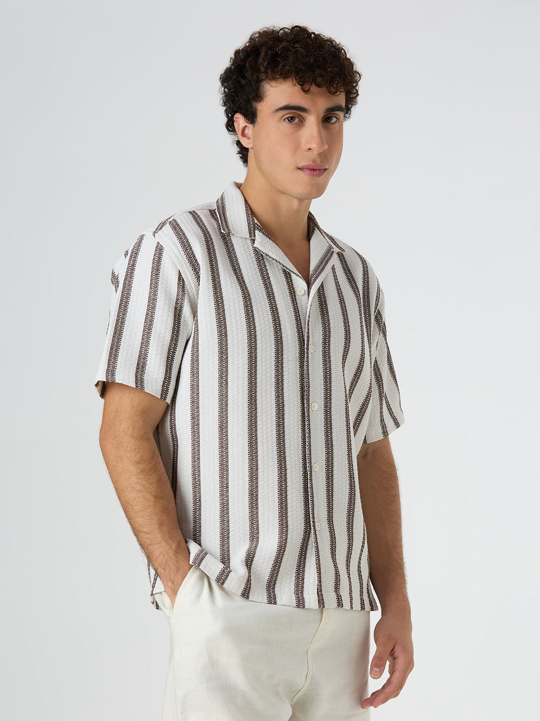 Beam Striped Shirt Brown