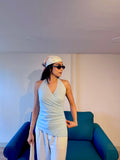 Sky blue halter neck top