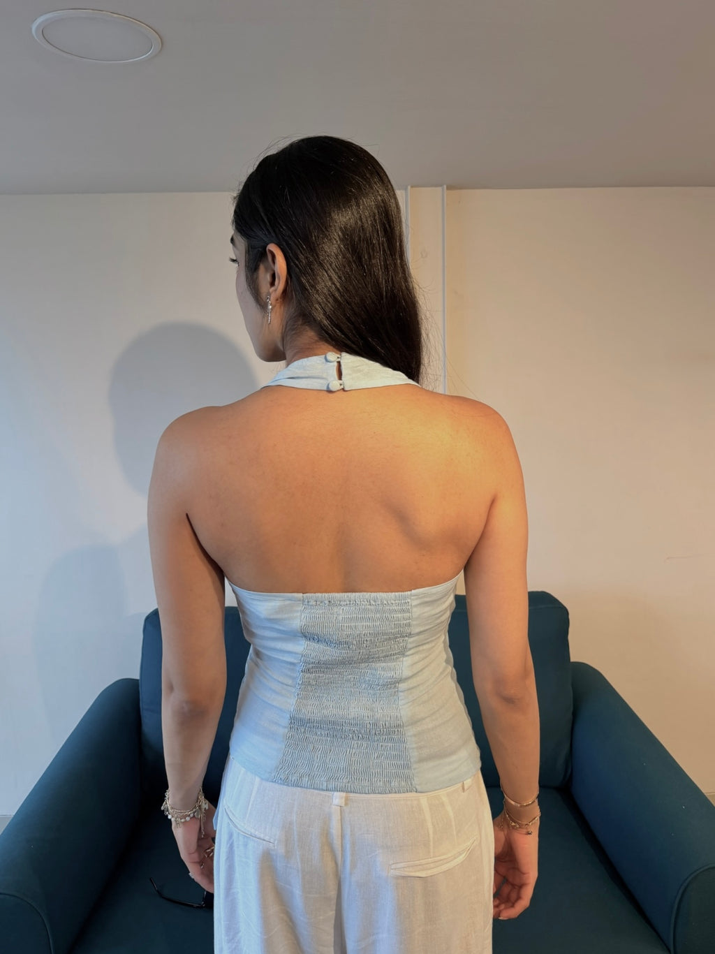 Sky blue halter neck top