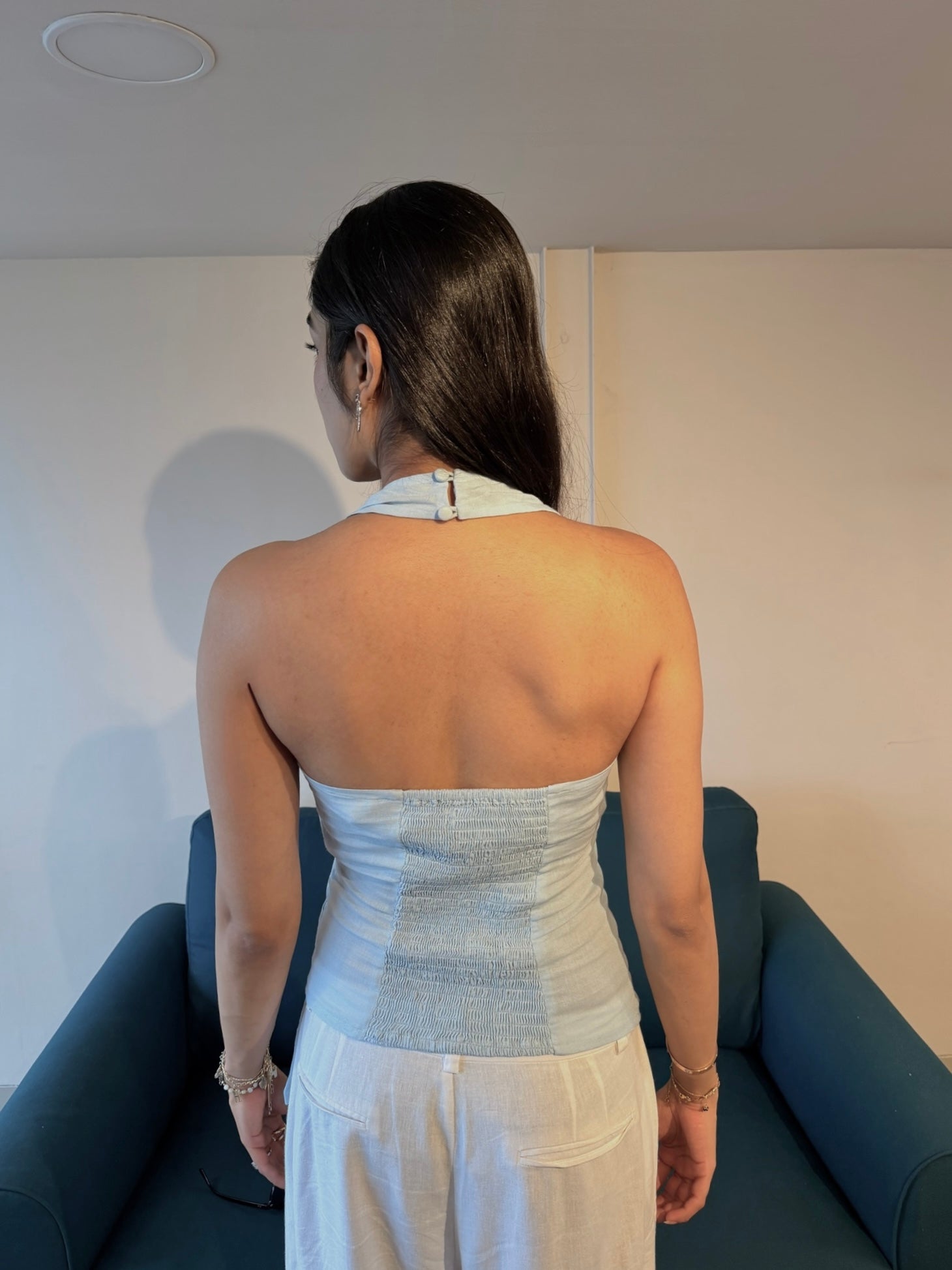 Sky blue halter neck top