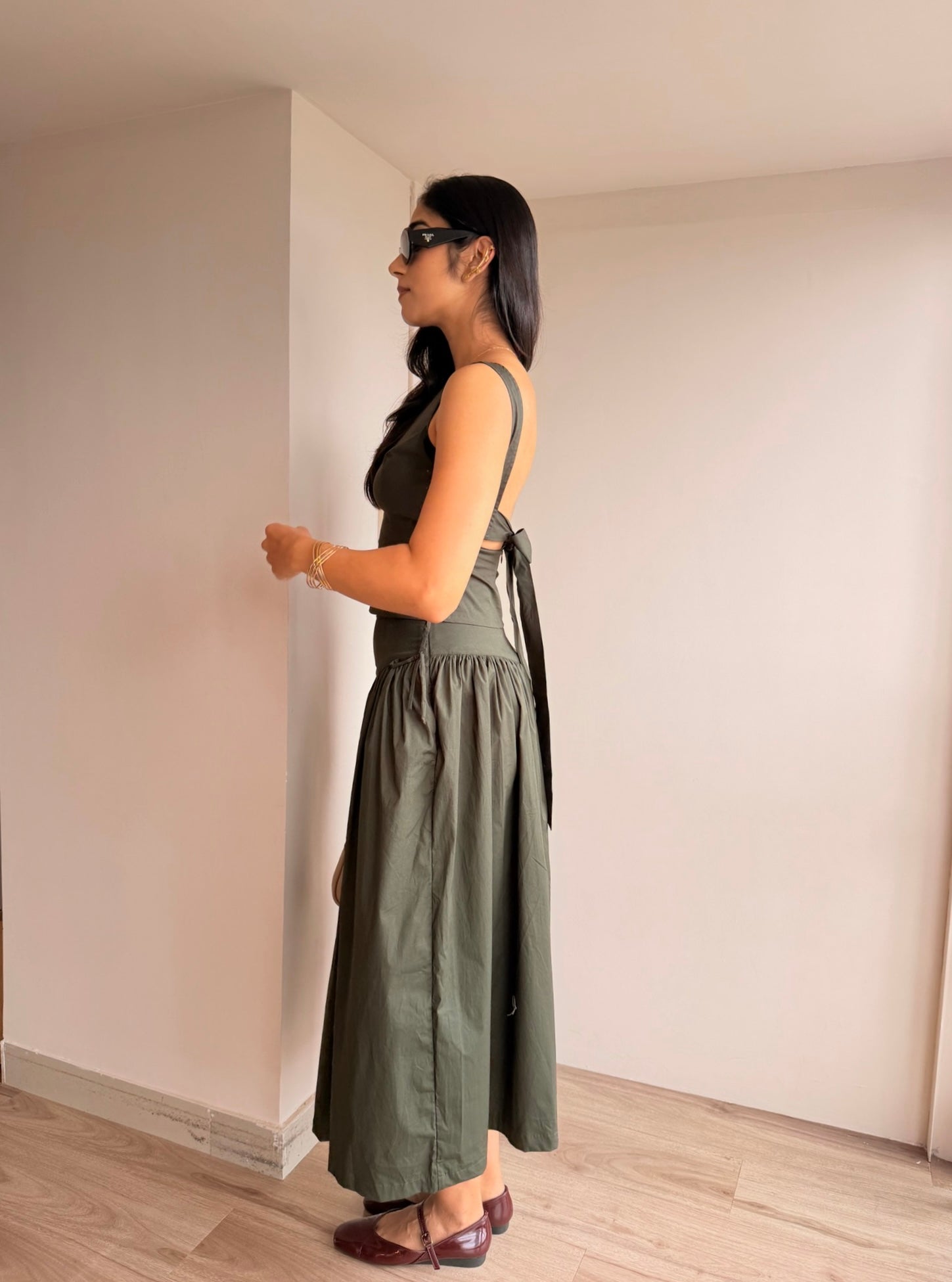 Olive green gathered skirt