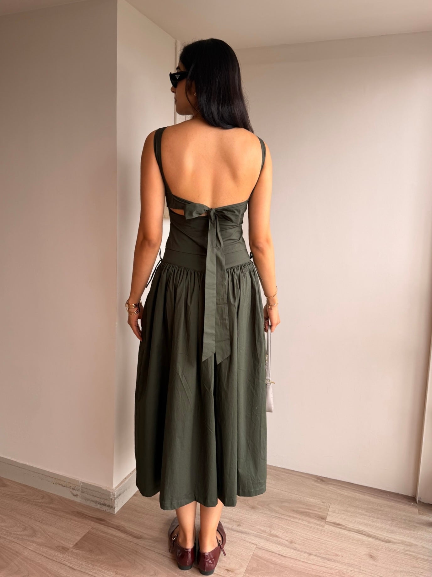 Olive green bow-tie top