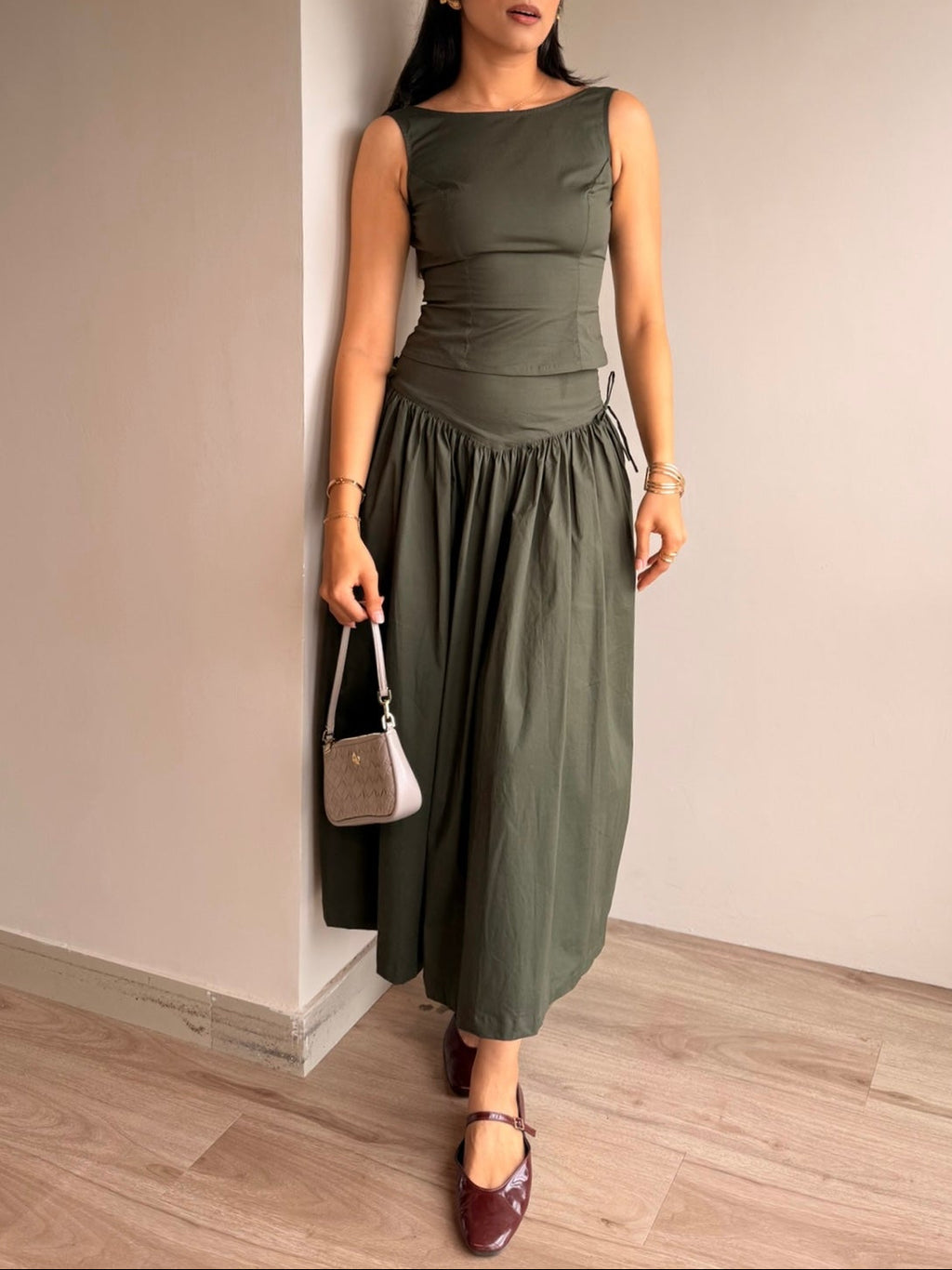 Olive green bow-tie top