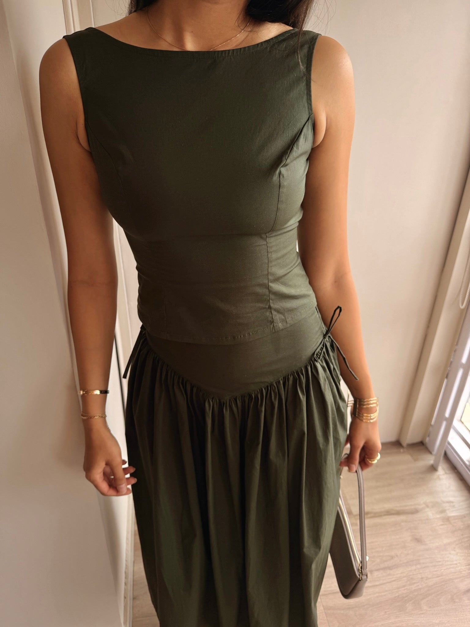 Olive green bow-tie top
