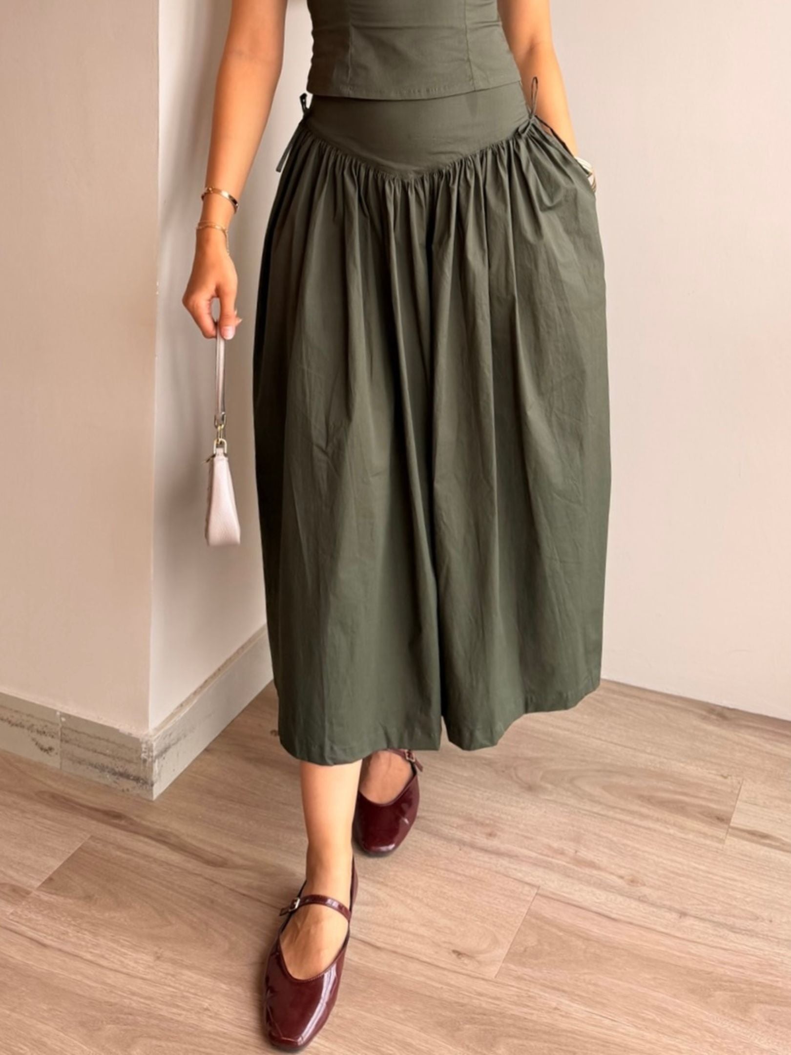 Olive green gathered skirt